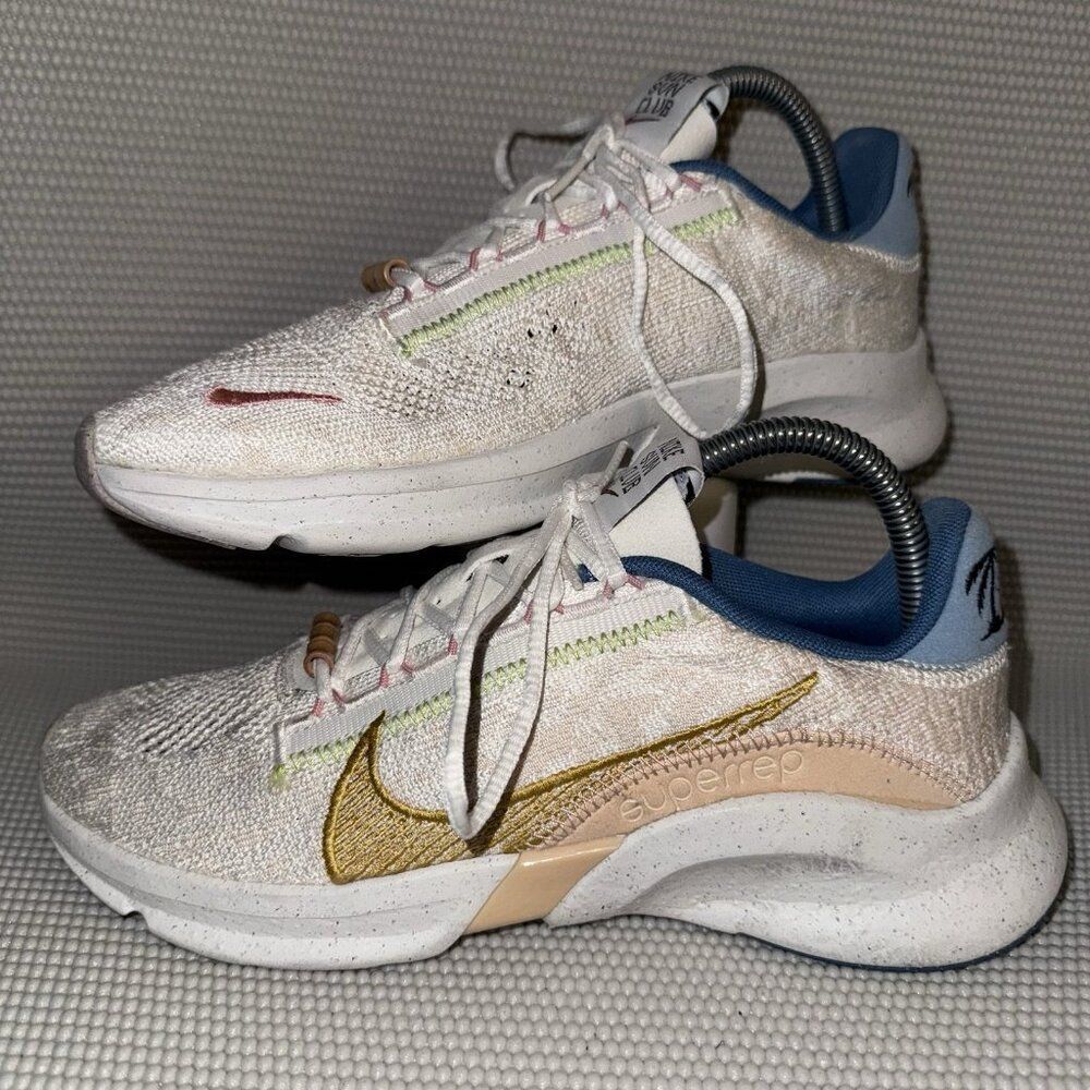 Nike SuperRep Go 3 Flyknit Next Nature Sun Club White Sanded Gold Shoe Size 8.5